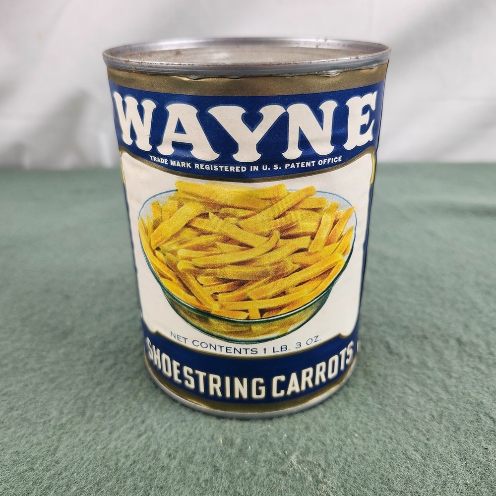 Antique Wayne Brand‎ 11 Oz Shoestring Carrots Can Fancy Quality Established 1863
